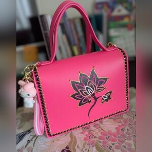 Hand painted pink crossbody purse